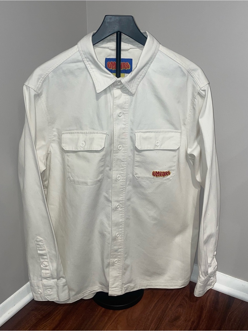 Empyre White Casual Button-Down Shirt with Embroidered Logo